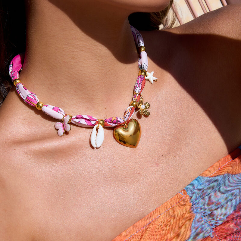Pink Butterfly Pearl Shell Scarf Necklace - Image 2