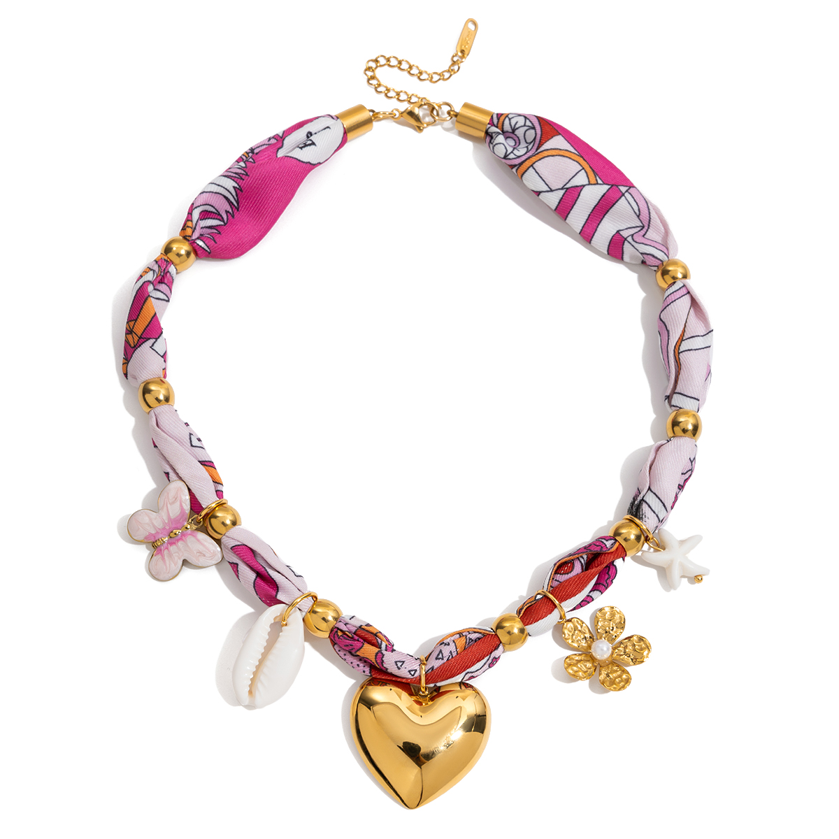 Pink Butterfly Pearl Shell Scarf Necklace