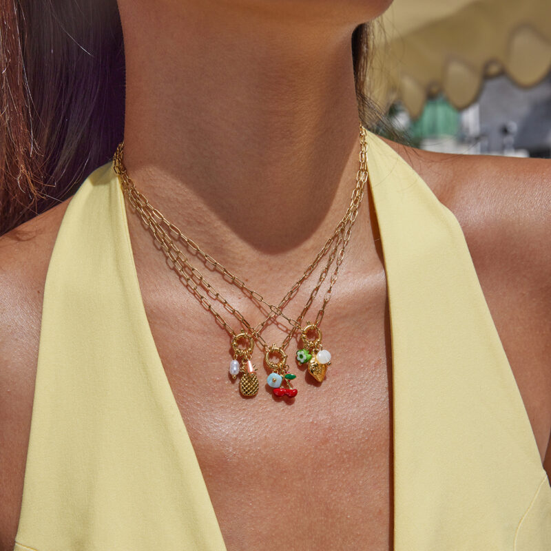 Gold Pearl Shell Cherry Pendant Adjustable Necklace - Image 3