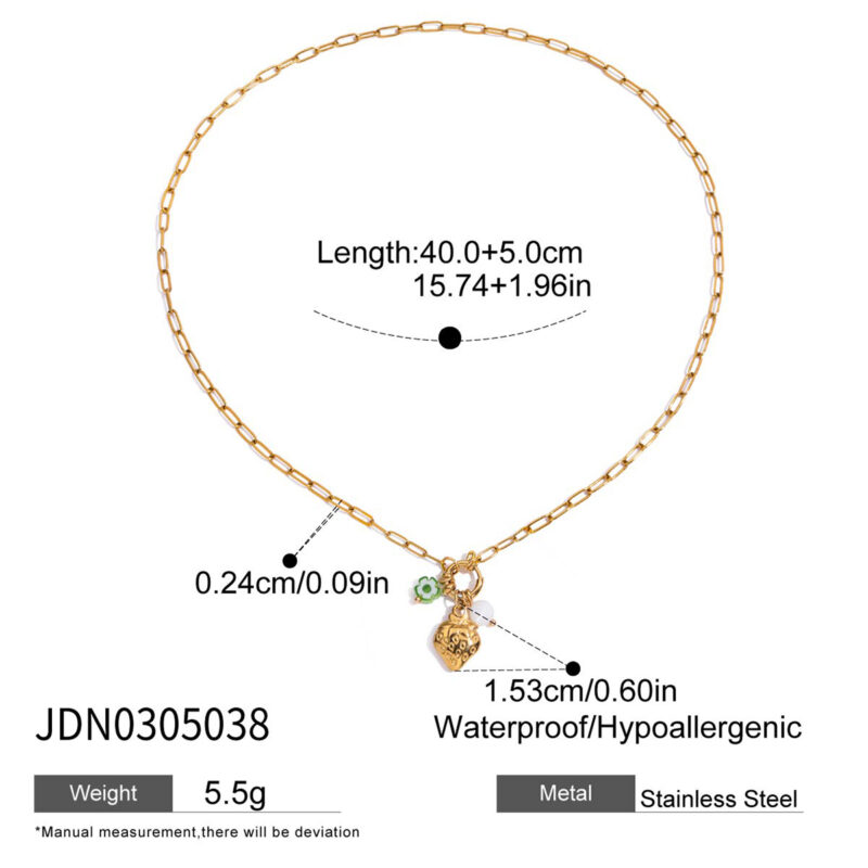 Gold Stainless Steel Acrylic Strawberry Flower Pendant Necklace - Image 5