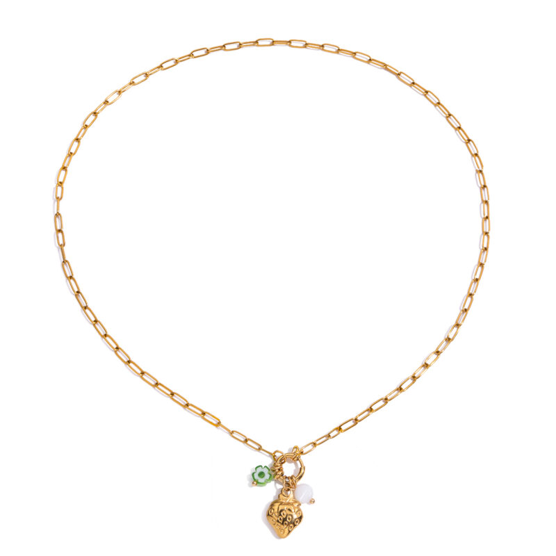 Gold Stainless Steel Acrylic Strawberry Flower Pendant Necklace