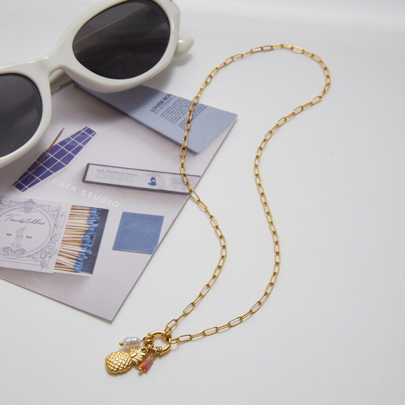 Gold Pearl Crystal Pineapple Pendant Adjustable Necklace - Image 4