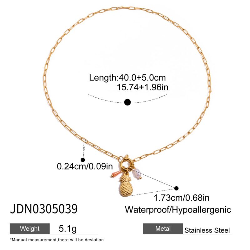 Gold Pearl Crystal Pineapple Pendant Adjustable Necklace - Image 5