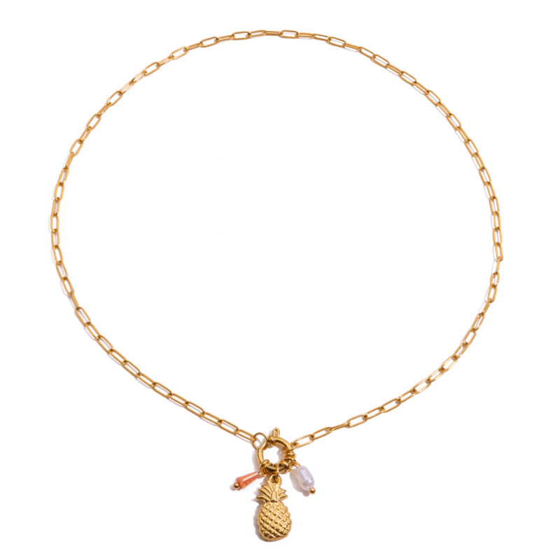 Gold Pearl Crystal Pineapple Pendant Adjustable Necklace