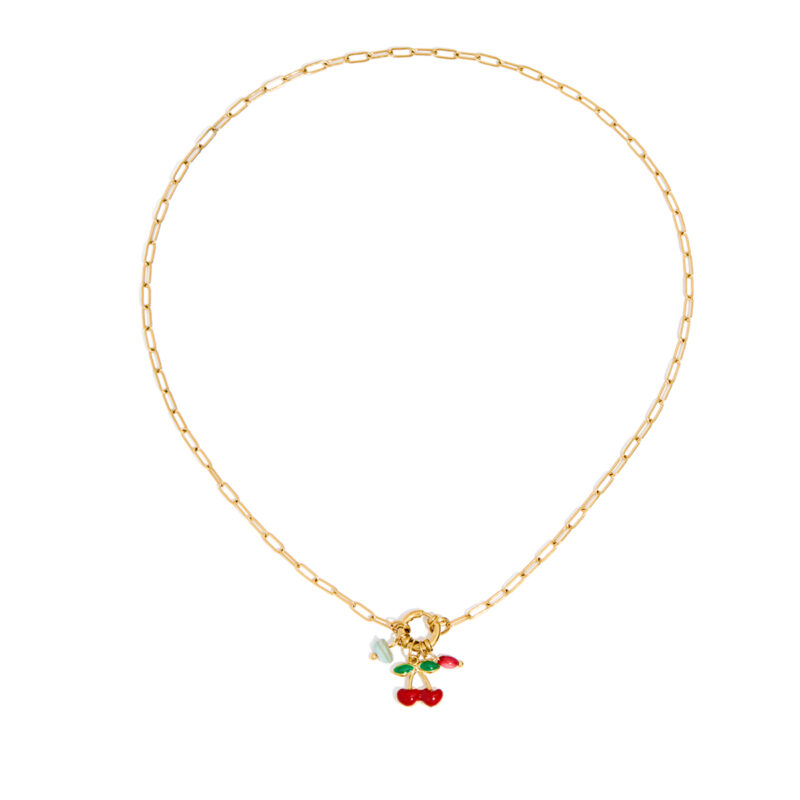 Gold Pearl Shell Cherry Pendant Adjustable Necklace