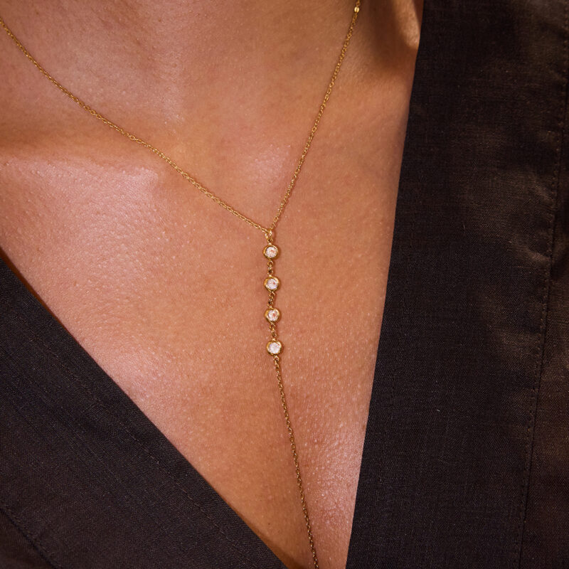 Gold Zircon Pendant Y Shape Necklace - Image 3