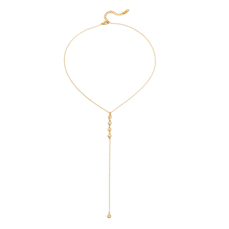 Gold Zircon Pendant Y Shape Necklace