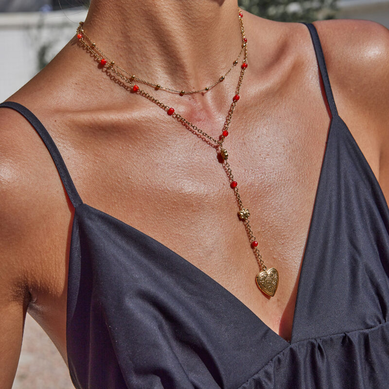 Red Agate Heart Photo Pendant Necklace - Image 2