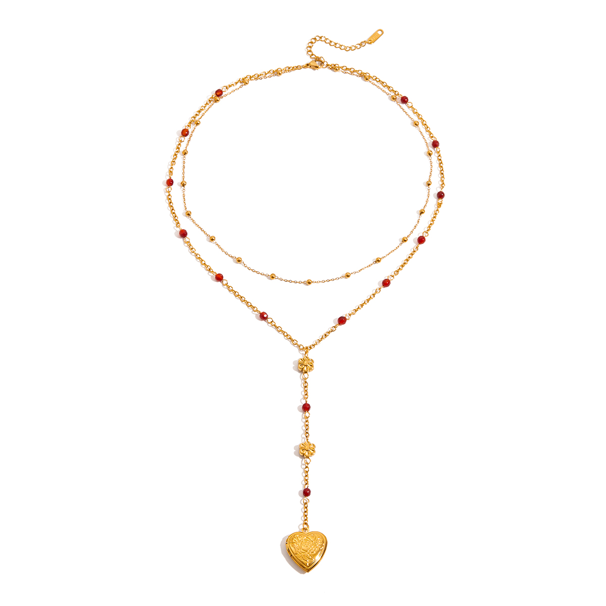 Red Agate Heart Photo Pendant Necklace