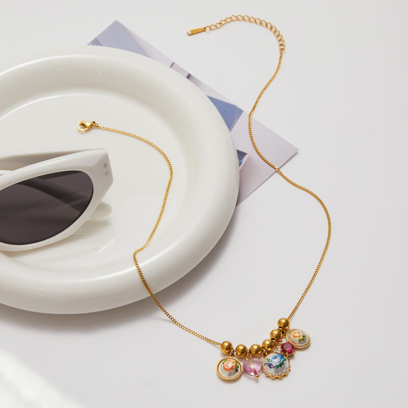 Romantic Gold Stainless Steel Zircon Crystal Necklace - Image 4