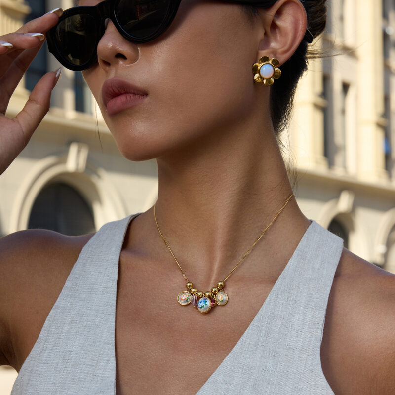 Romantic Gold Stainless Steel Zircon Crystal Necklace - Image 2