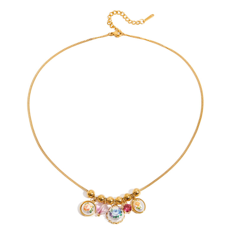 Romantic Gold Stainless Steel Zircon Crystal Necklace