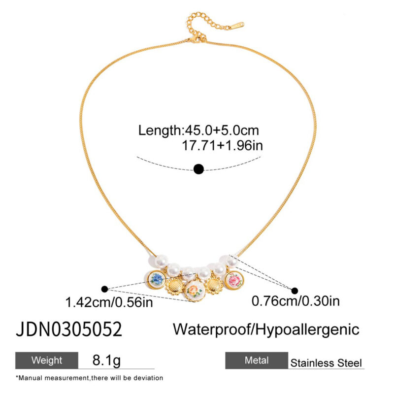 Gold Stainless Steel Imitation Pearl Sunflower Necklace - Image 4