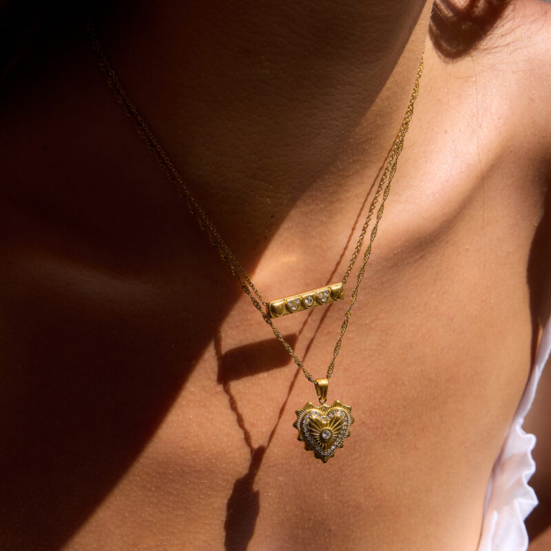 White Diamond Heart Square Necklace - Image 3