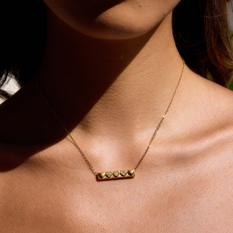 White Diamond Heart Square Necklace - Image 2