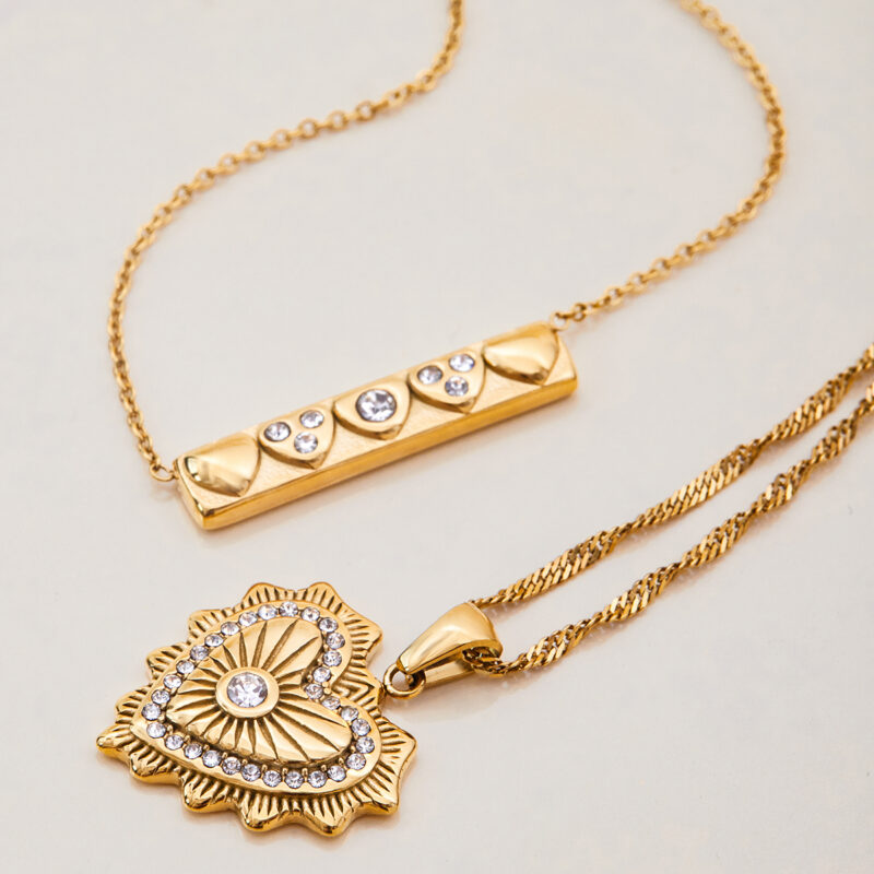 White Diamond Heart Square Necklace - Image 4