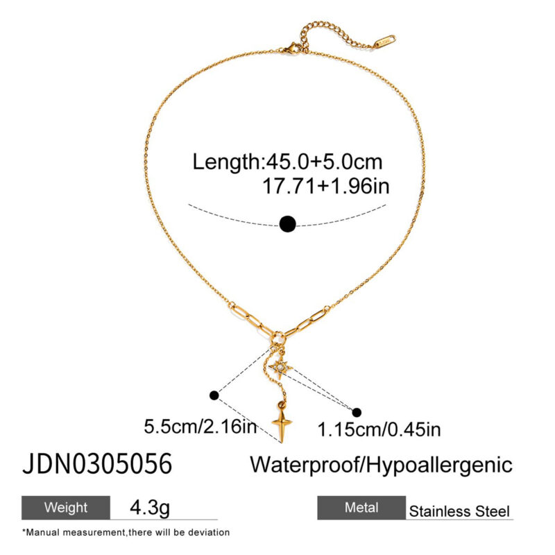 Gold Stainless Steel White Diamond Star Necklace - Image 5