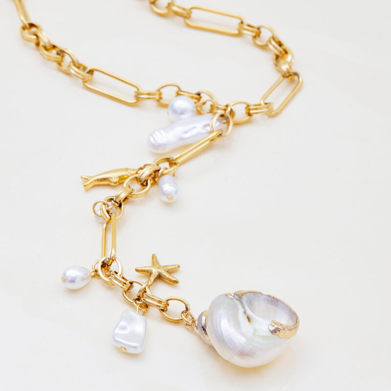 Gold Stainless Steel Acrylic Pearl Sea Life Necklace - Image 3