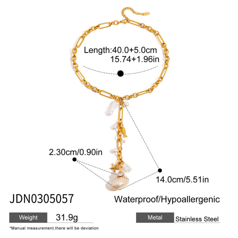 Gold Stainless Steel Acrylic Pearl Sea Life Necklace - Image 4