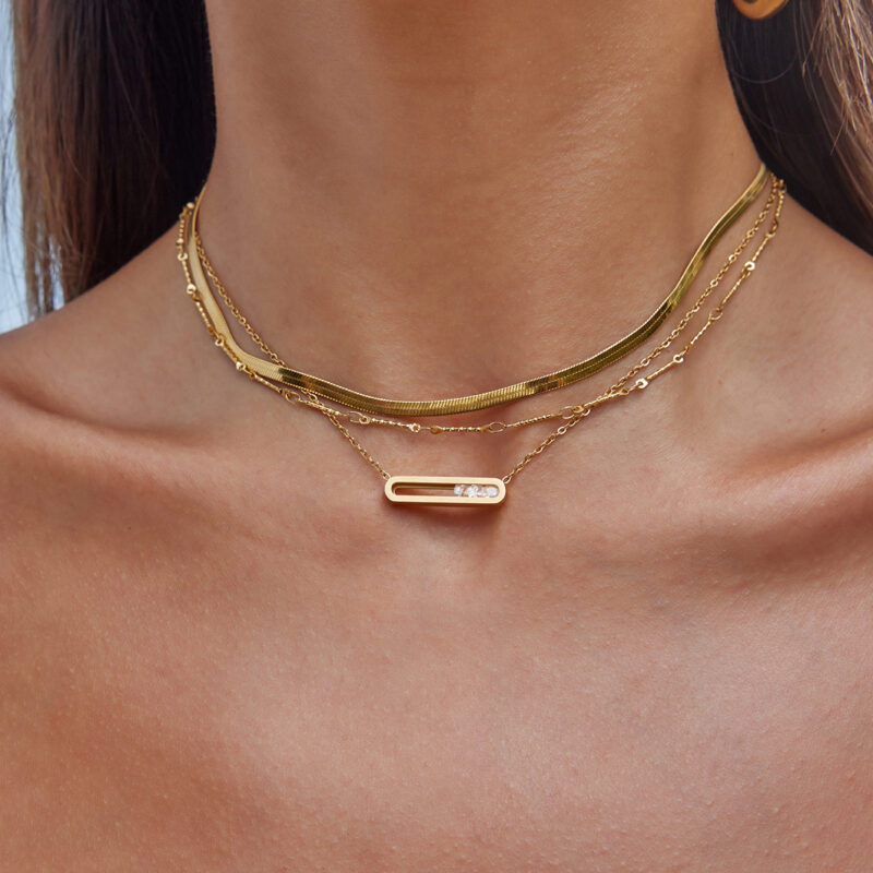 White Diamond Rectangle Pendant Necklace - Image 3