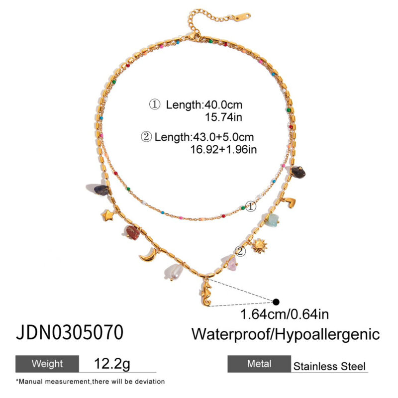 Colorful Natural Stone Pearl Moon Star Necklace - Image 6