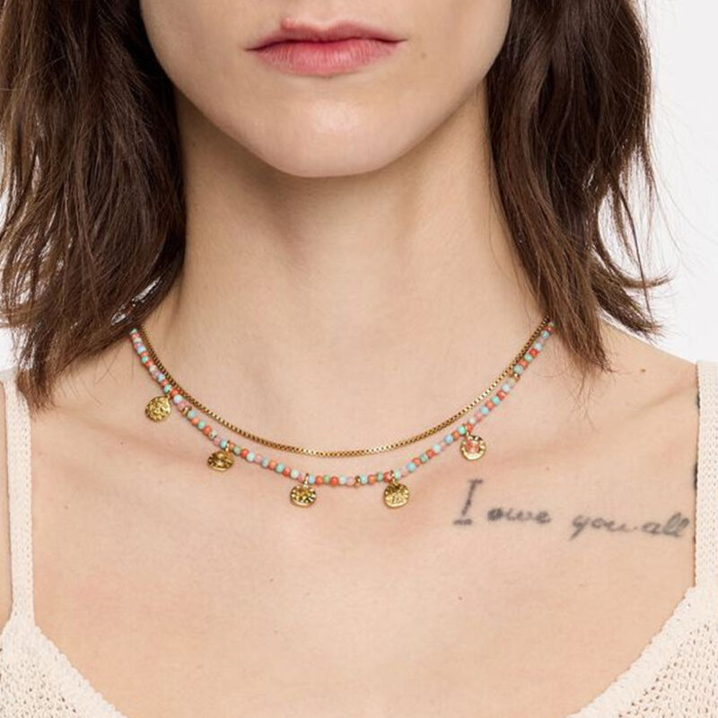 Colorful Natural Stone Pearl Moon Star Necklace - Image 5