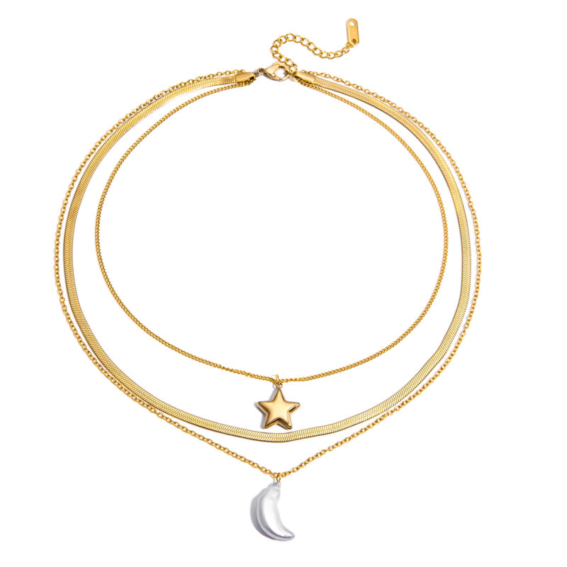 Freshwater Pearl Moon Star Layered Necklace
