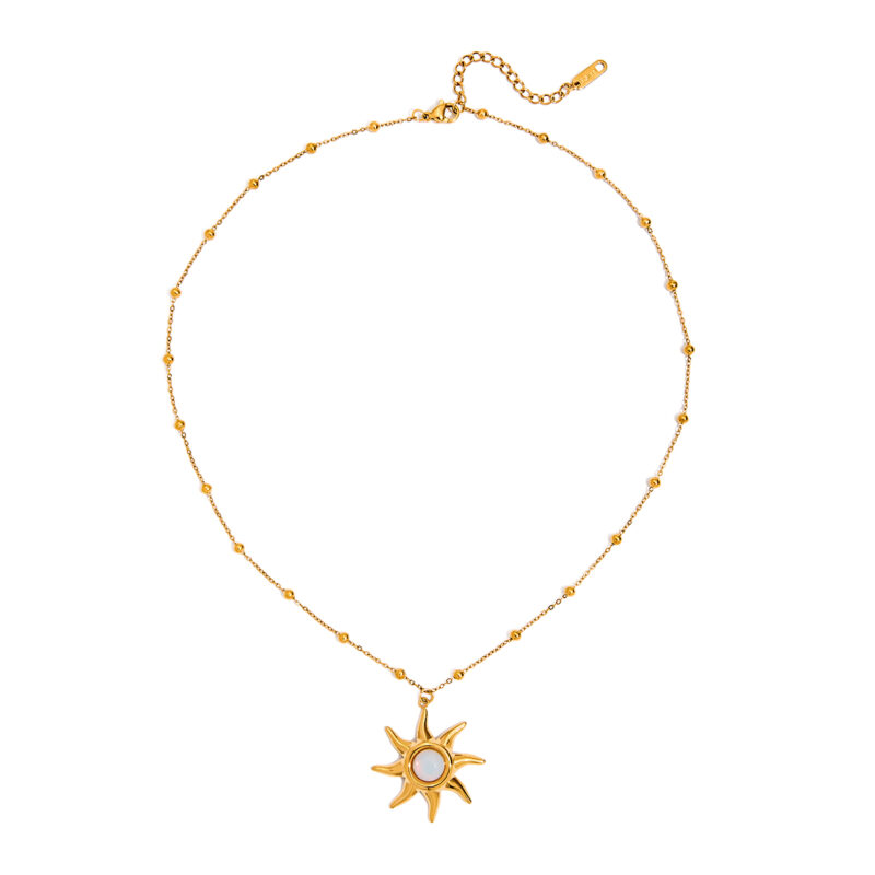 Opal Sun Pendant Necklace With Pearl Chain
