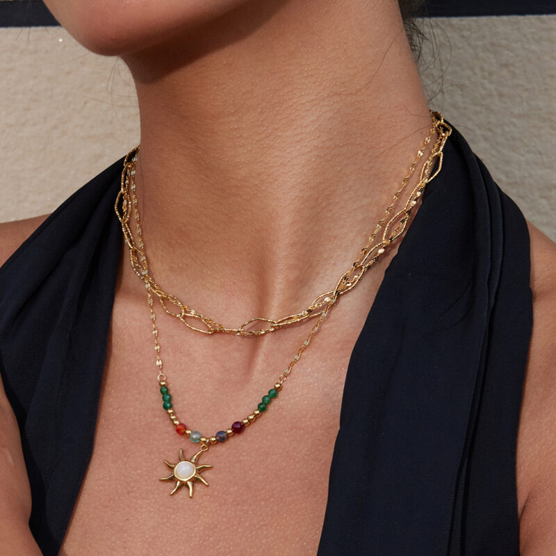 Hammered Geometric Cutout Necklace Gold Plated - Image 2