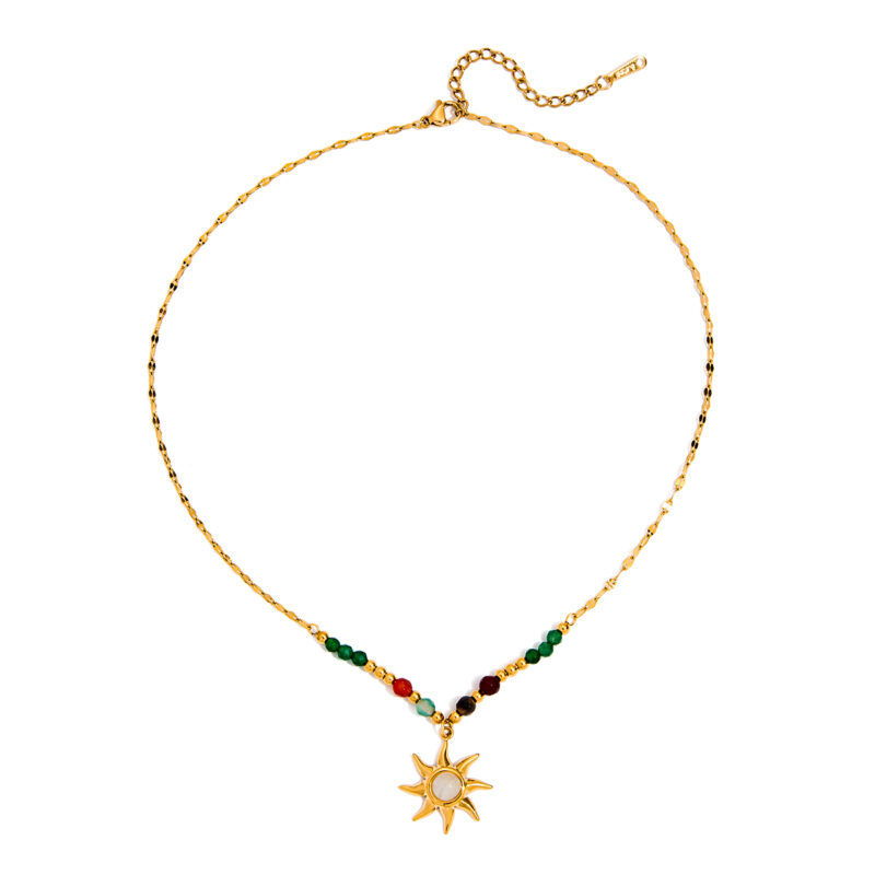 Sun Pendant Crystal Necklace With Zircon