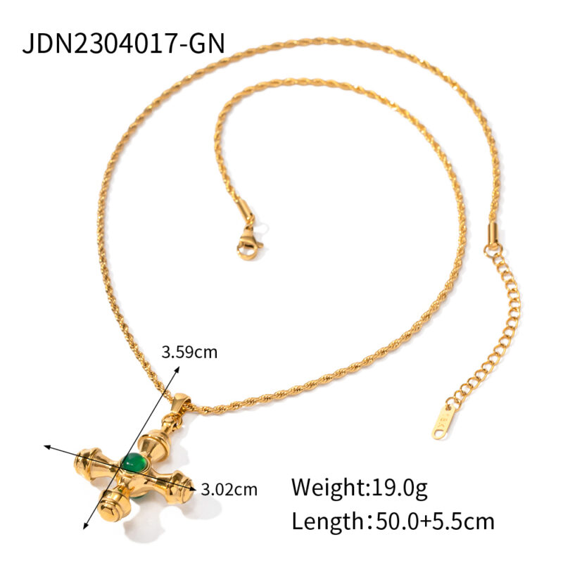 18K Gold Stainless Steel Necklace with Agate Cross Penda - Image 7