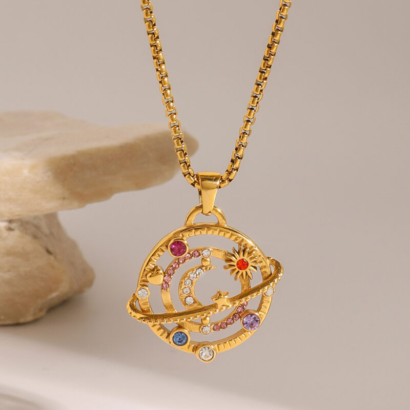 18K Gold CZ Star Moon Chain Necklace - Image 4