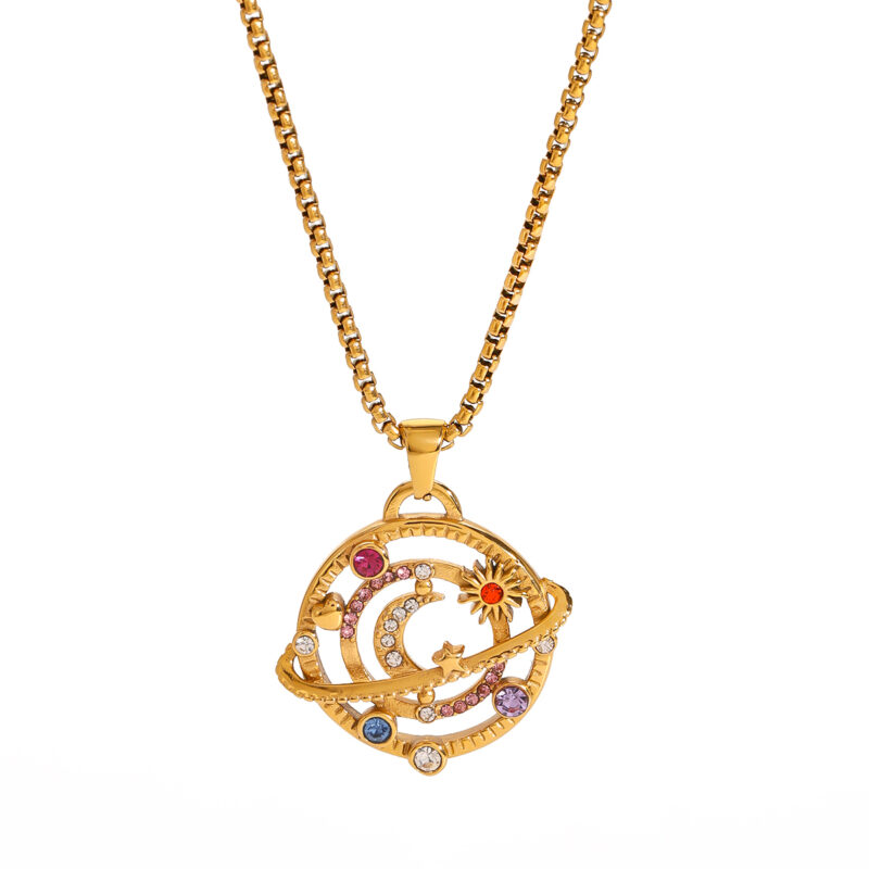 18K Gold CZ Star Moon Chain Necklace - Image 3