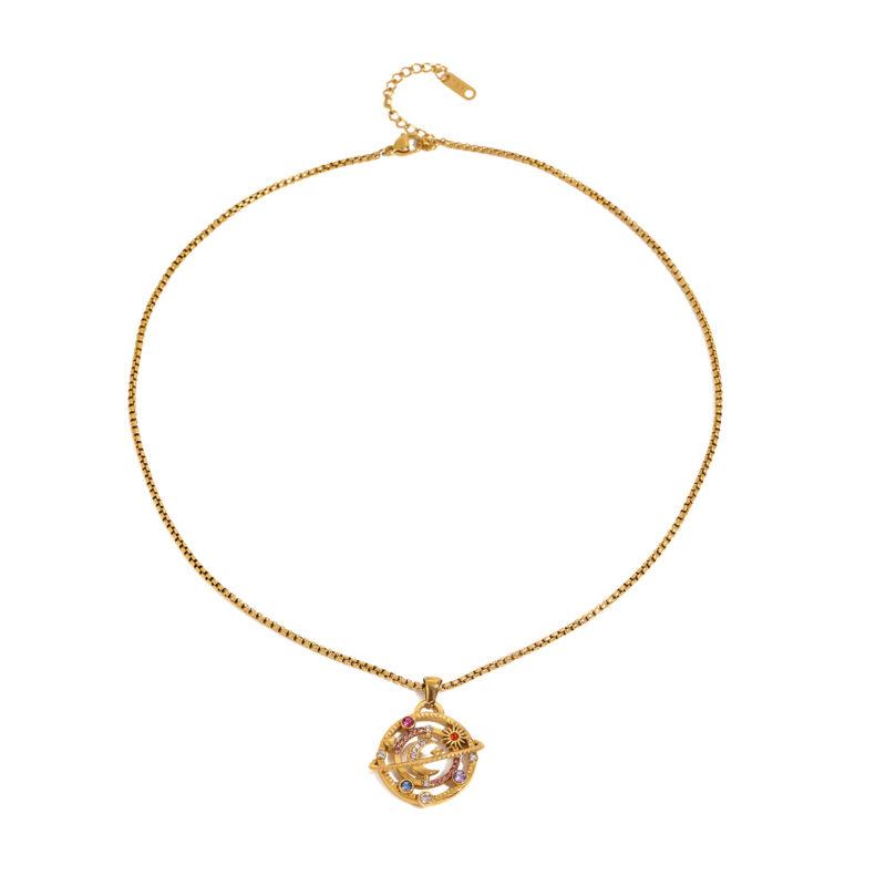 18K Gold CZ Star Moon Chain Necklace