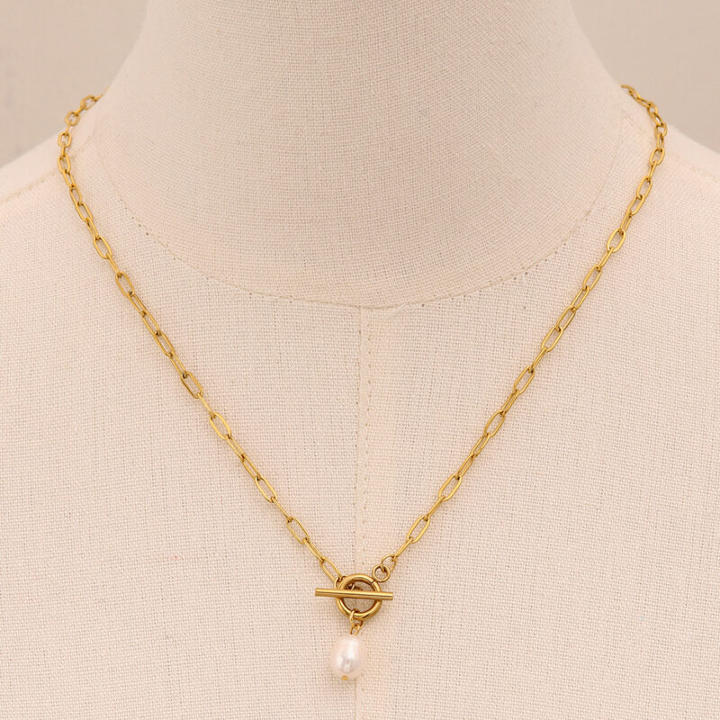 18K Gold Stainless Steel Pearl OT Necklace - Image 5