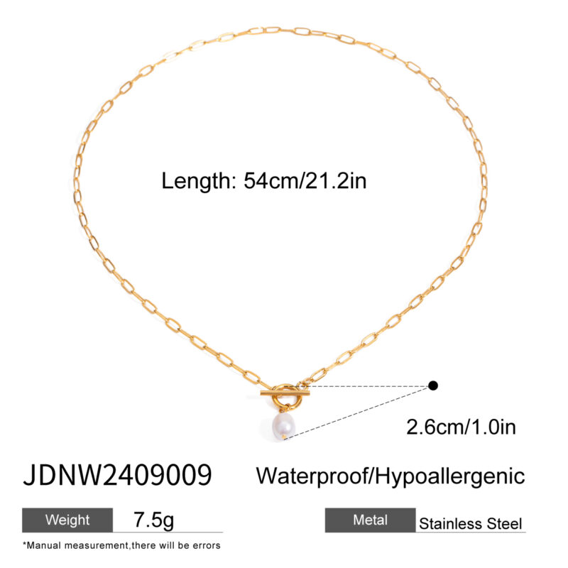 18K Gold Stainless Steel Pearl OT Necklace - Image 7