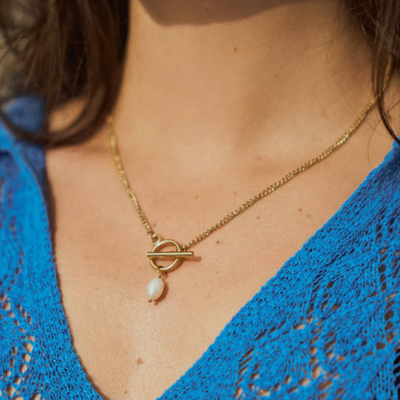 18K Gold Stainless Steel Pearl OT Necklace - Image 2