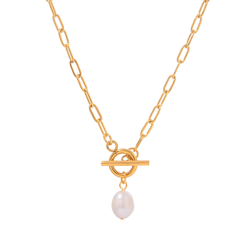18K Gold Stainless Steel Pearl OT Necklace - Image 4