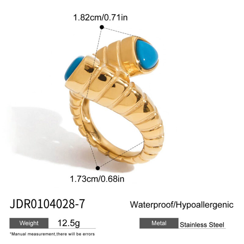 Blue Turquoise Cross Pattern Ring - Image 5