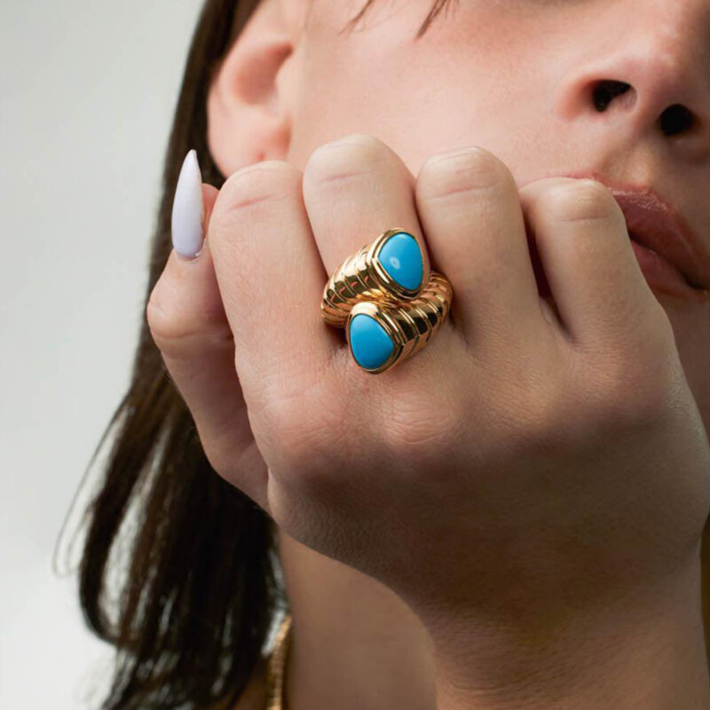 Blue Turquoise Cross Pattern Ring - Image 2