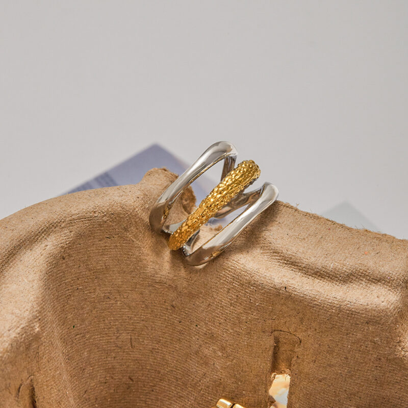 Gold Silver Hollow Hammered Ring - Image 4