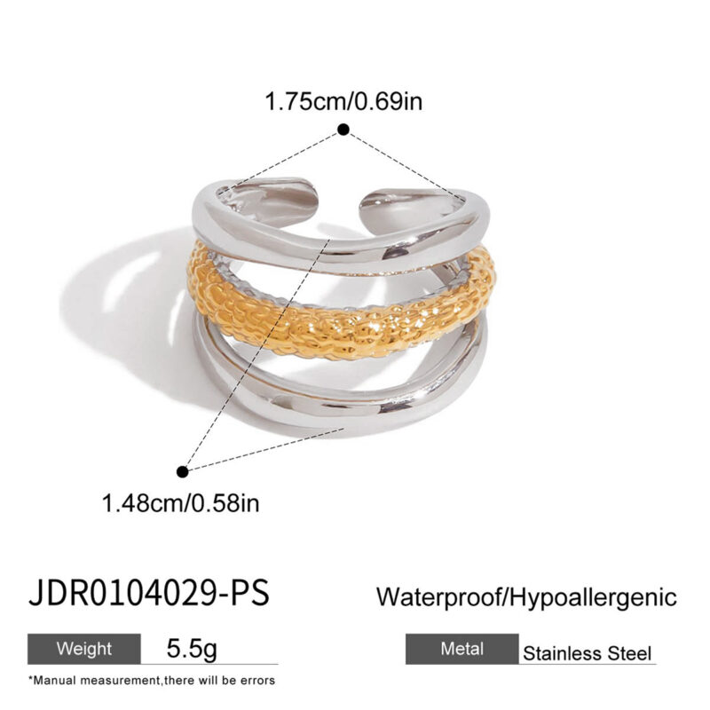 Gold Silver Hollow Hammered Ring - Image 5