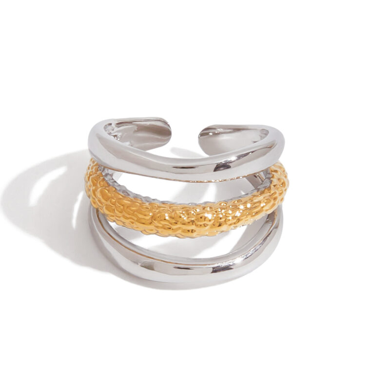 Gold Silver Hollow Hammered Ring