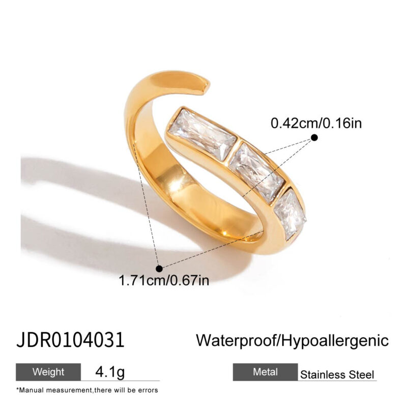 Square Zircon Minimalist Open Ring - Image 5