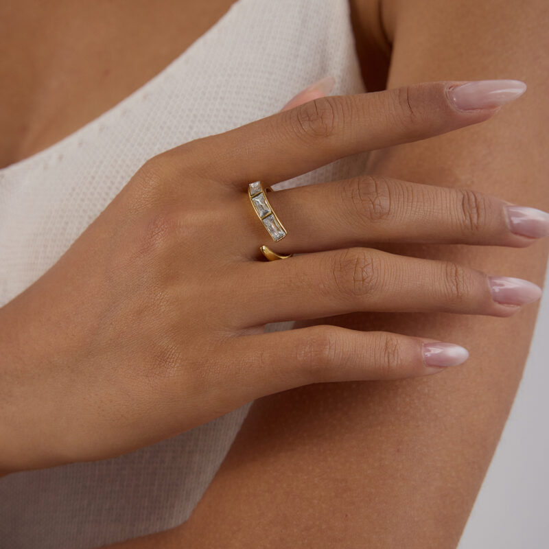 Square Zircon Minimalist Open Ring - Image 3