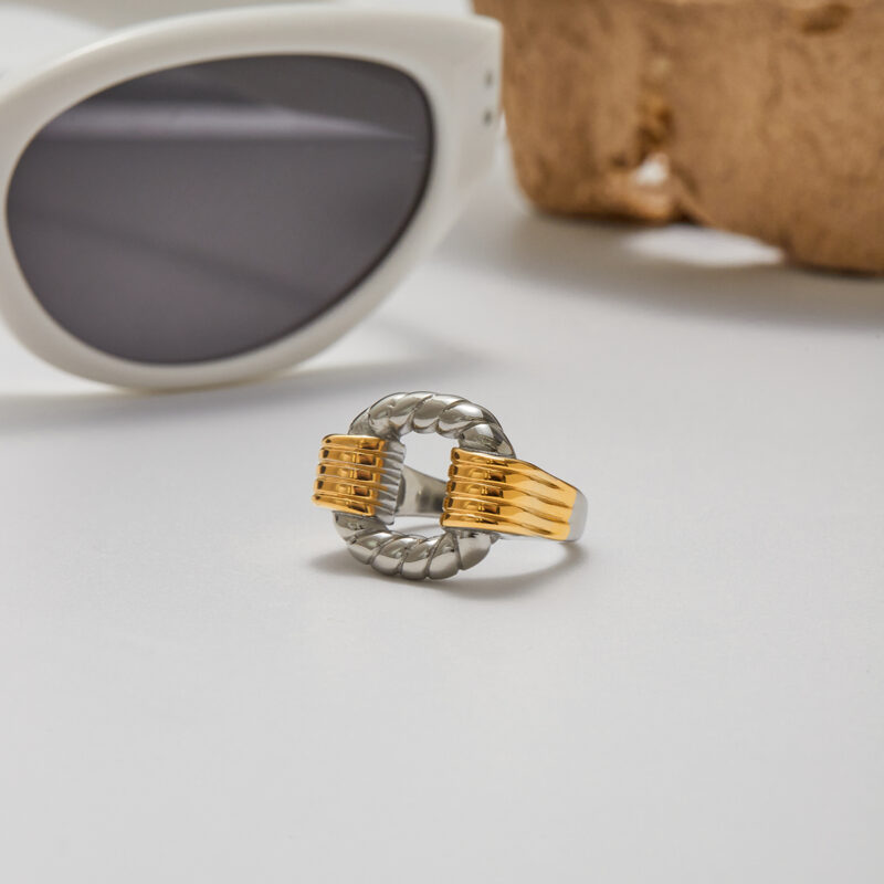 Two-Tone Twisted Open Ring in Gold Steel - Image 5