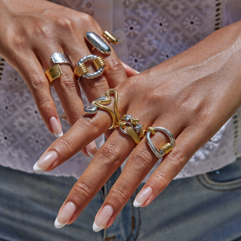 Two-Tone Twisted Open Ring in Gold Steel - Image 4