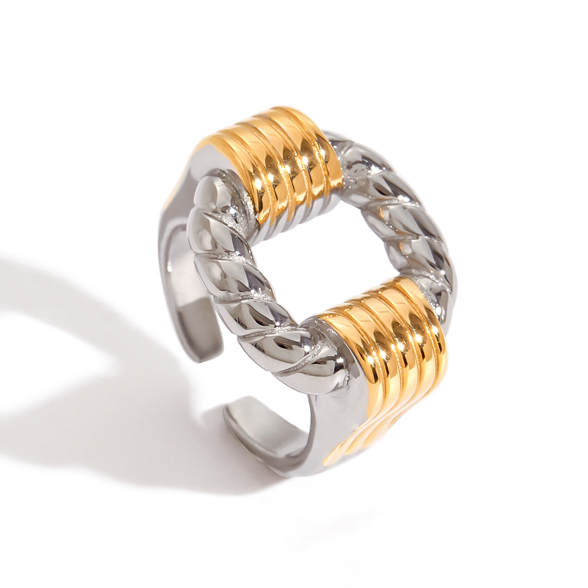 Two-Tone Twisted Open Ring in Gold Steel