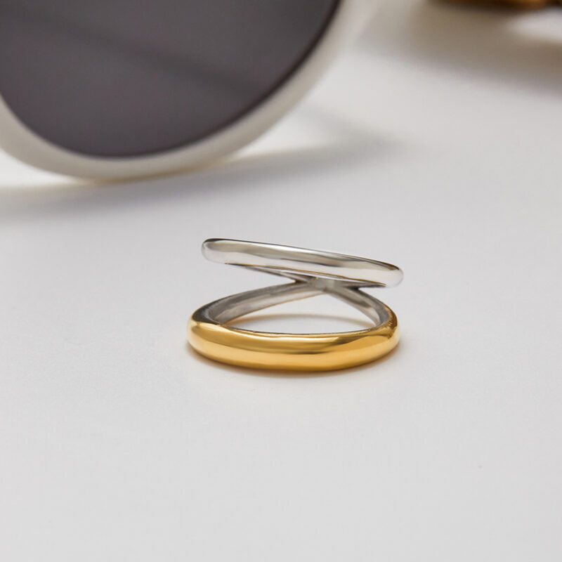 Gold Silver Double Layer Geometric Ring - Image 4