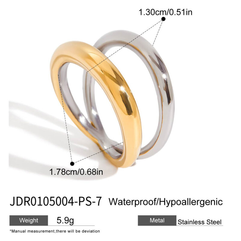 Gold Silver Double Layer Geometric Ring - Image 5